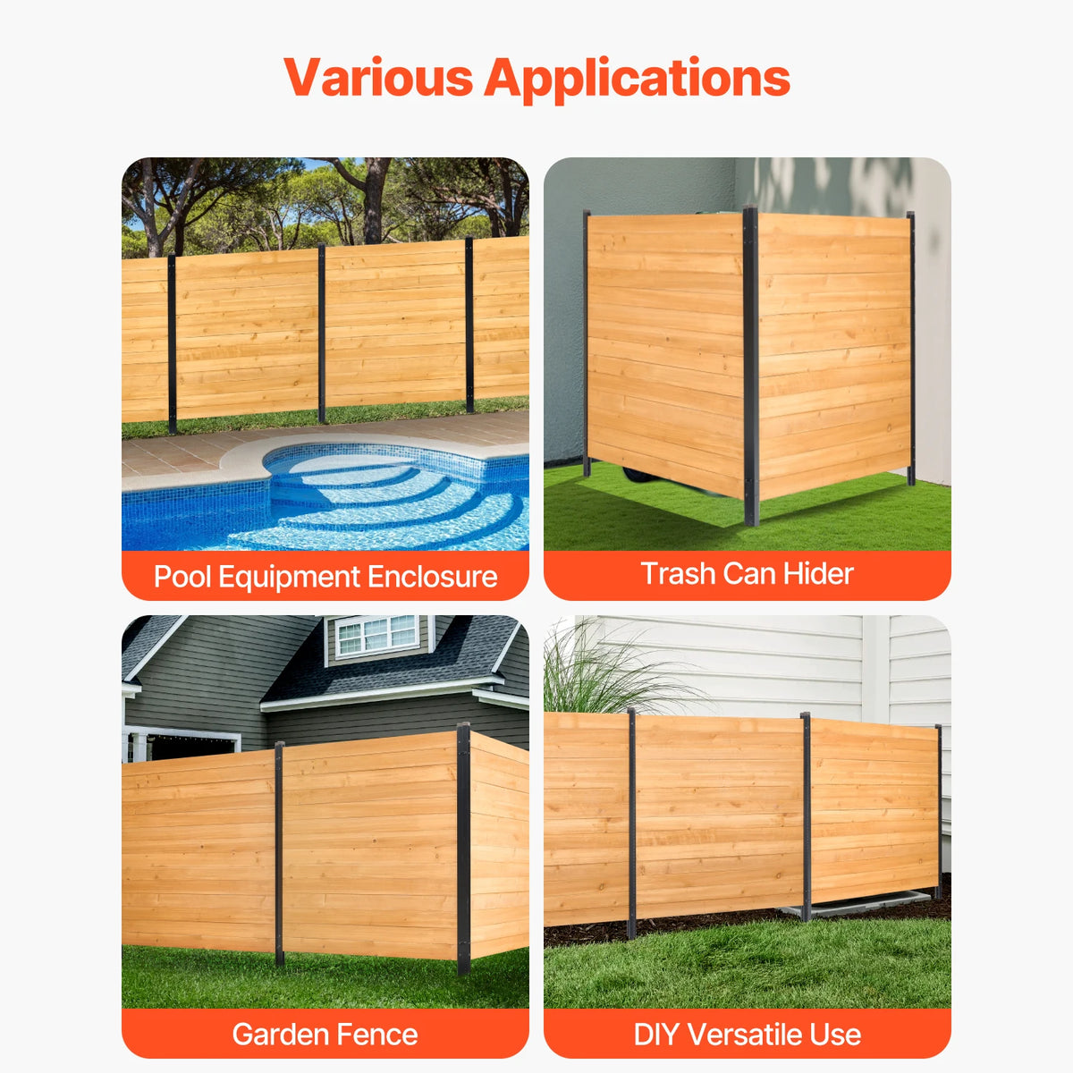 SucceBuy Wood Privacy Fence Solid Air Conditioner Fence Screen Pool Equipment Enclosure with Metal Stakes for Garden Decoration